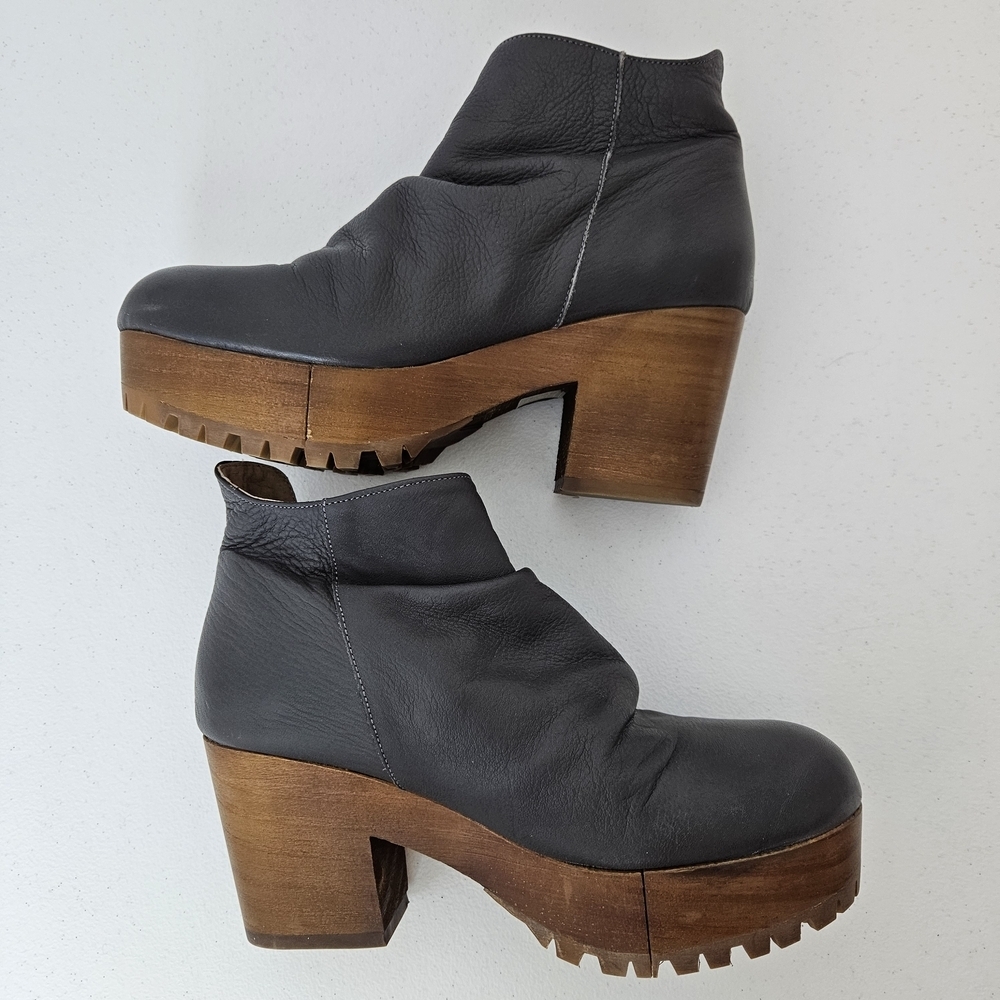 Free People Suri Clog Leather With Chunky Wooden Platform Made In Spain 37 - Picture 6 of 12